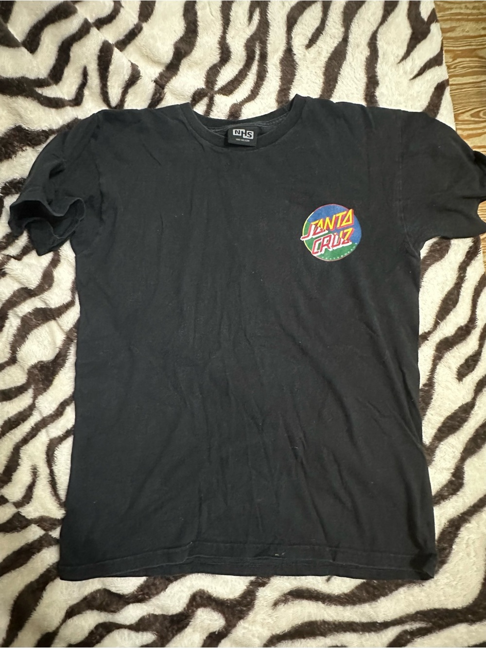 Santa Cruz Skateboards Black Tee with Rainbow Logo